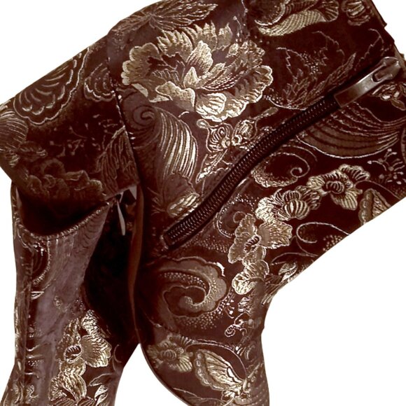Ankle Boots, Size 10M Boot, Franco Sarto Black Gold Olympia Floral Ankle Boots - Picture 9 of 13